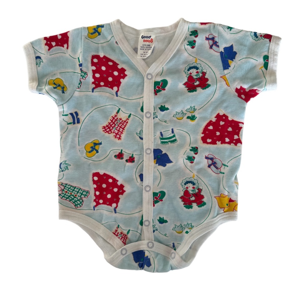 Vintage Sears Good News Romper Sleeper Blue Red Laundry Bird